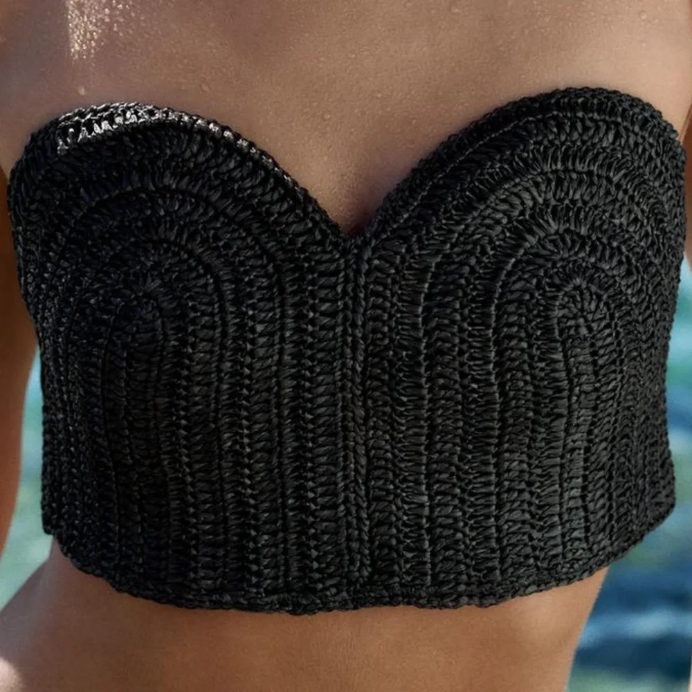 Zara Black Crocheted Strapless Crop Top - Picture 5 of 9